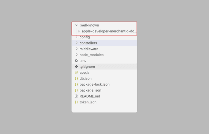 Image of an app folder showing the well known folder used to host the domain verification file