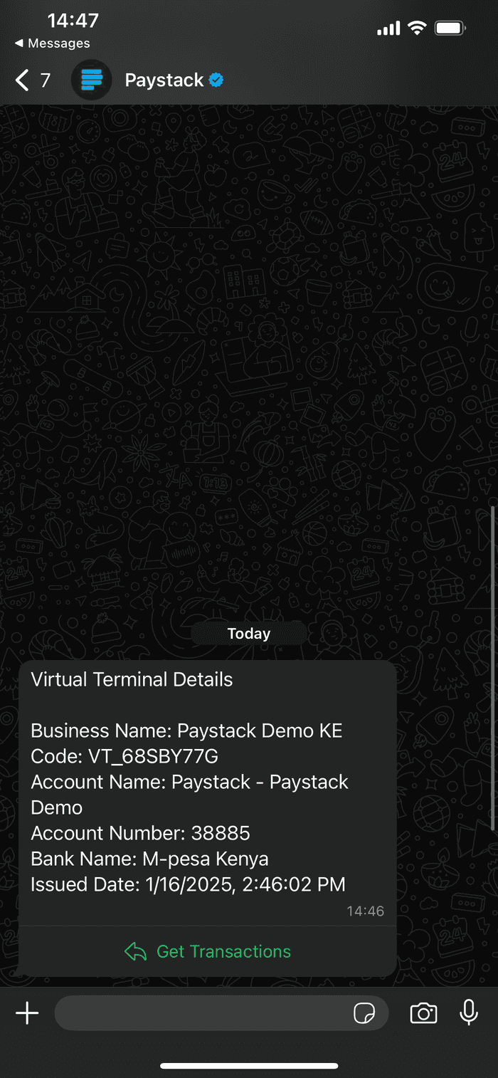 Virtual Terminal created notification